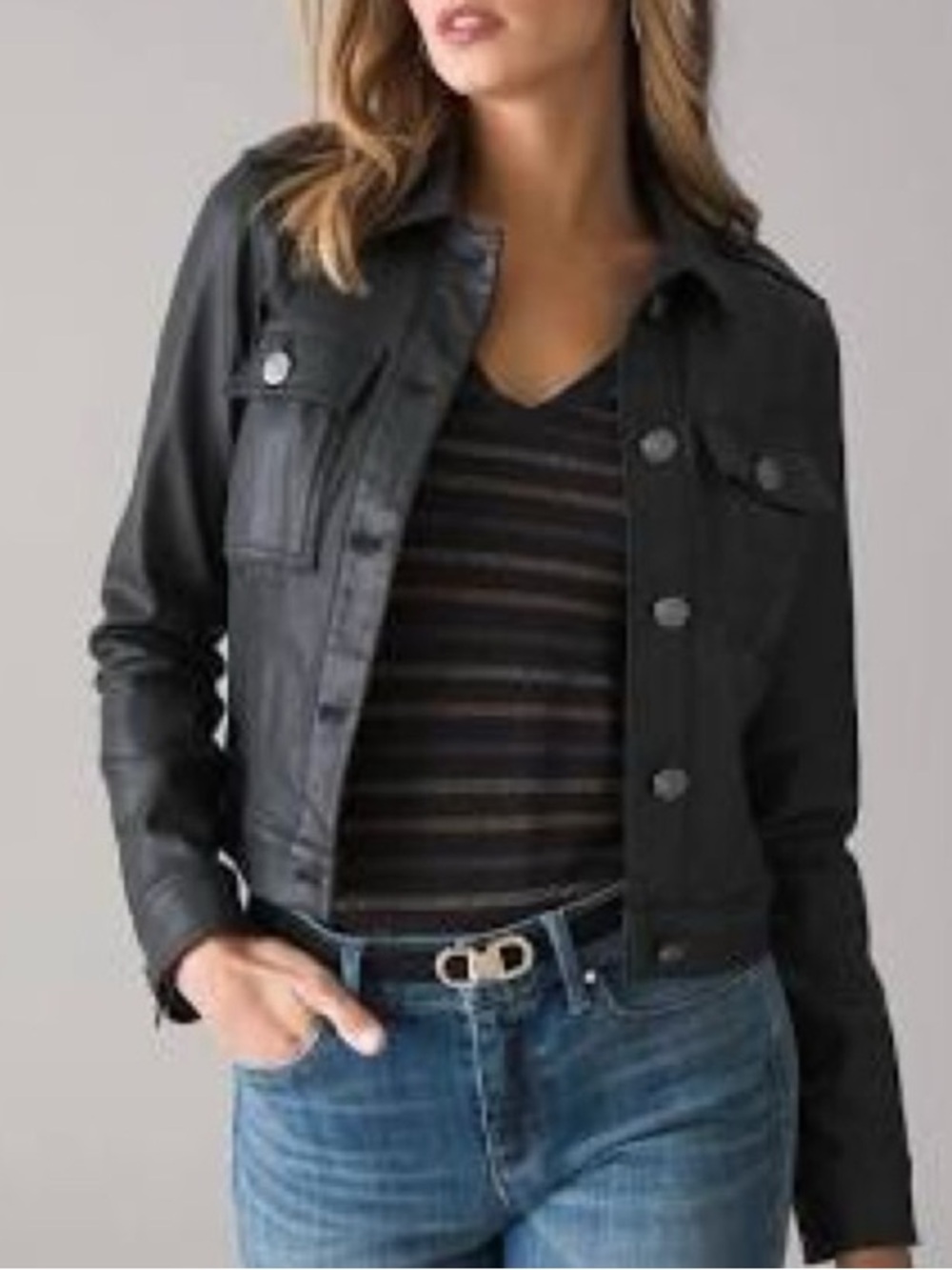 White House Black Market Military Buttony Front Coated Cropped Jacket